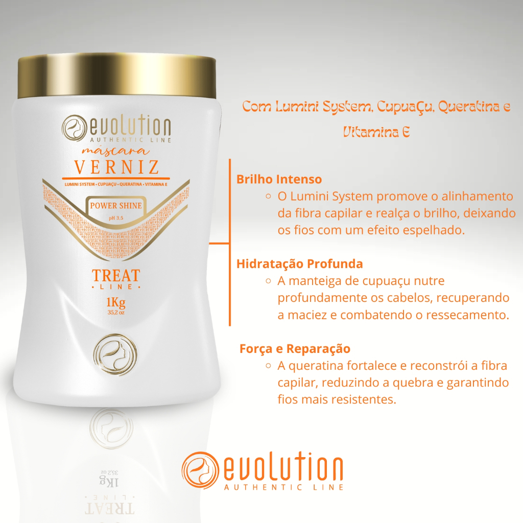 Evolution, mascara banho de verniz 1kg- hidratação profunda e brilho intenso, todos os tipos cabelo