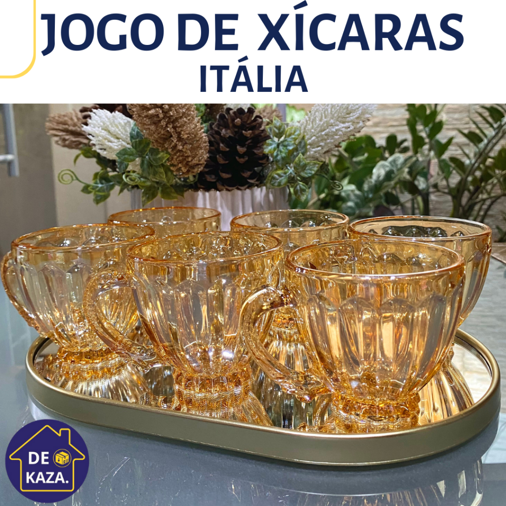 JOGO DE XÍCARAS ITÁLIA 6 UNIDADES ÂMBAR VIDRO 200ML em Oferta na Shopee