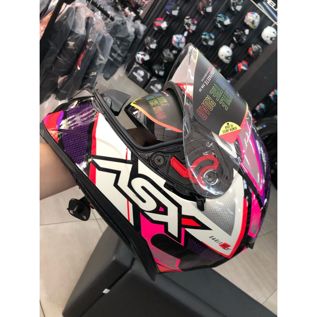 Capacete Asx Eagle Sv Fast Preto/lilás/rosa Com Viseira Solar (óculos interno fumê) em Oferta na Shopee
