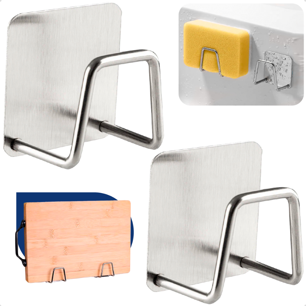 Kit 2/4 Gancho Inoxidável Ultra Fixação Suporte Universal Porta Esponja Para Bucha De Pia E Parede em Oferta na Shopee