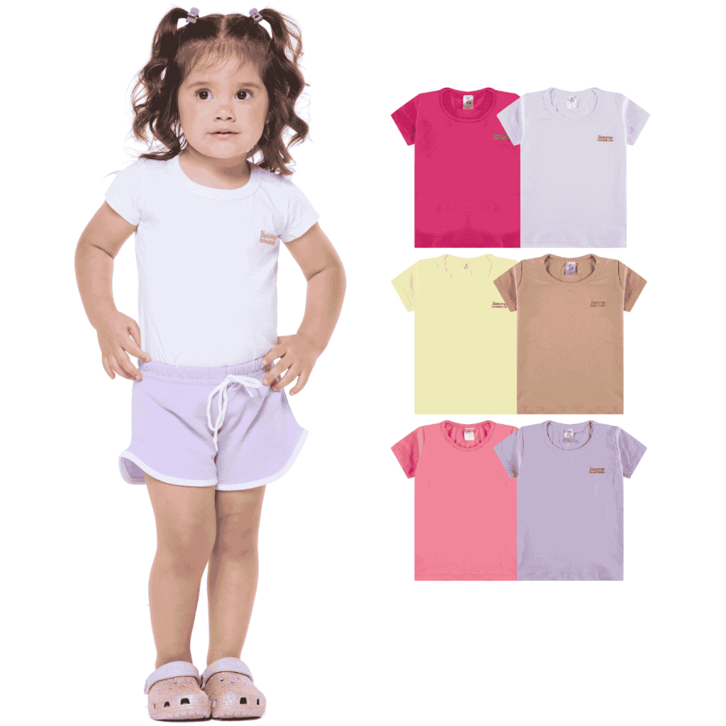 Kit 2, 6 ou 8 Blusas Manga Curta Infantil Menina Básica Lisa Moda Casual Blusa Feminina Infantil em Oferta na Shopee