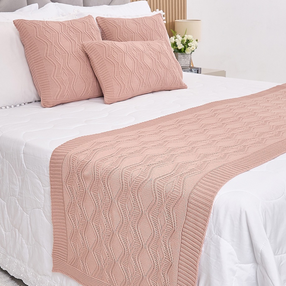 Kit Peseira Manta Tricot Cama Casal Queen King Aran + 3 Capas Almofadas em Oferta na Shopee