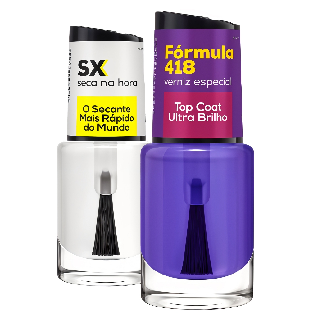 Kit Cora SX Secante Mais Rápido + Verniz 418 Top Coat Brilho Duradouro Unhas Profissionais