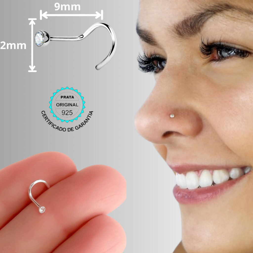 Piercing Nariz Ponto de Luz Prata 925 Nostril em Oferta na Shopee