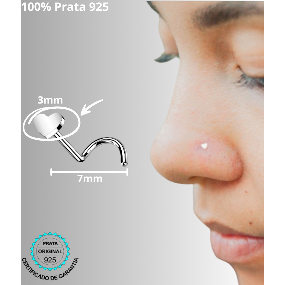 Piercing Nariz Prata 925 Coração liso 7MM nostril em Oferta na Shopee