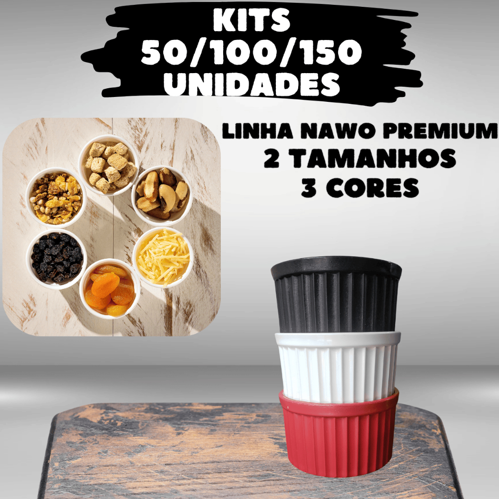 Conjunto Ramekin Canelado 100 150 50 NAWO Premium Plastico Molheira molho ramequim petisqueira
