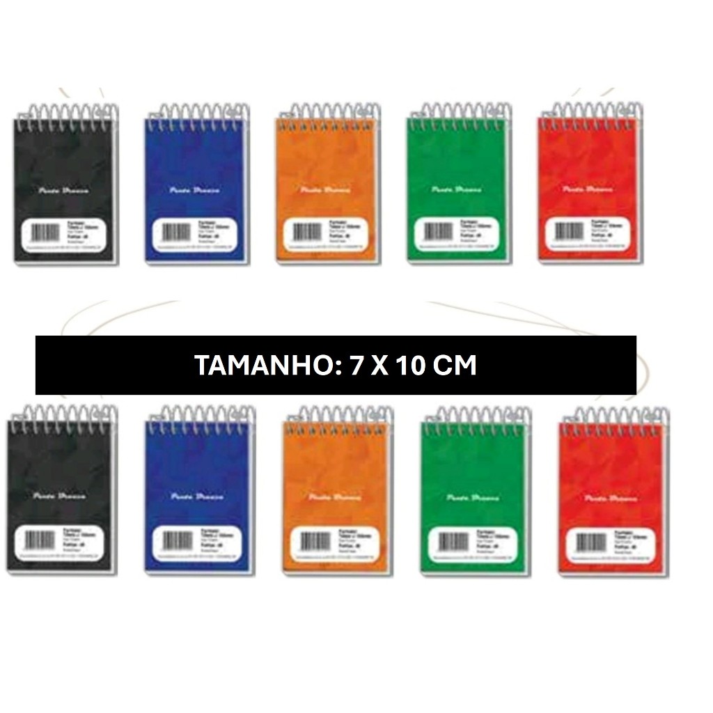 Pacote com 5, 10, 20 e 40 Cadernetas 1/16 40 Folhas Espiral (Cabe perfeitamente no Bolso) Pautada