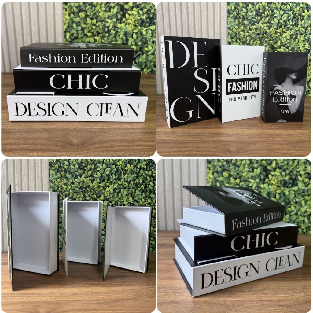 Conjunto de Caixa Livro Decorativa Organizadora Para Joias e Documentos Papel 3pcs
