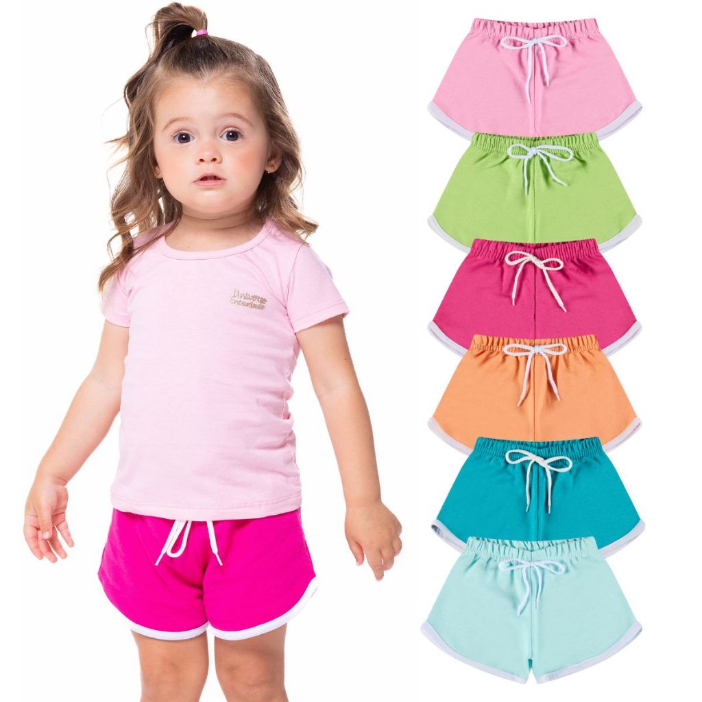 Kit 2, 3 ou 5 Shorts Bebe Menina Blogueira Moletinho 100% Algodão ou Kit 3 Shorts Infantil Menina - Com Friso em Oferta na Shopee