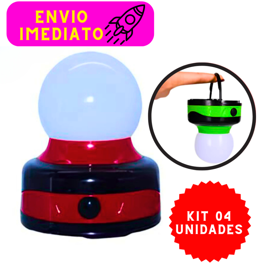 Kit 04 Luminárias Abajur 16 Cm Multiuso Led A Pilha Base Com Imã Lanterna Camping Falta de Energia