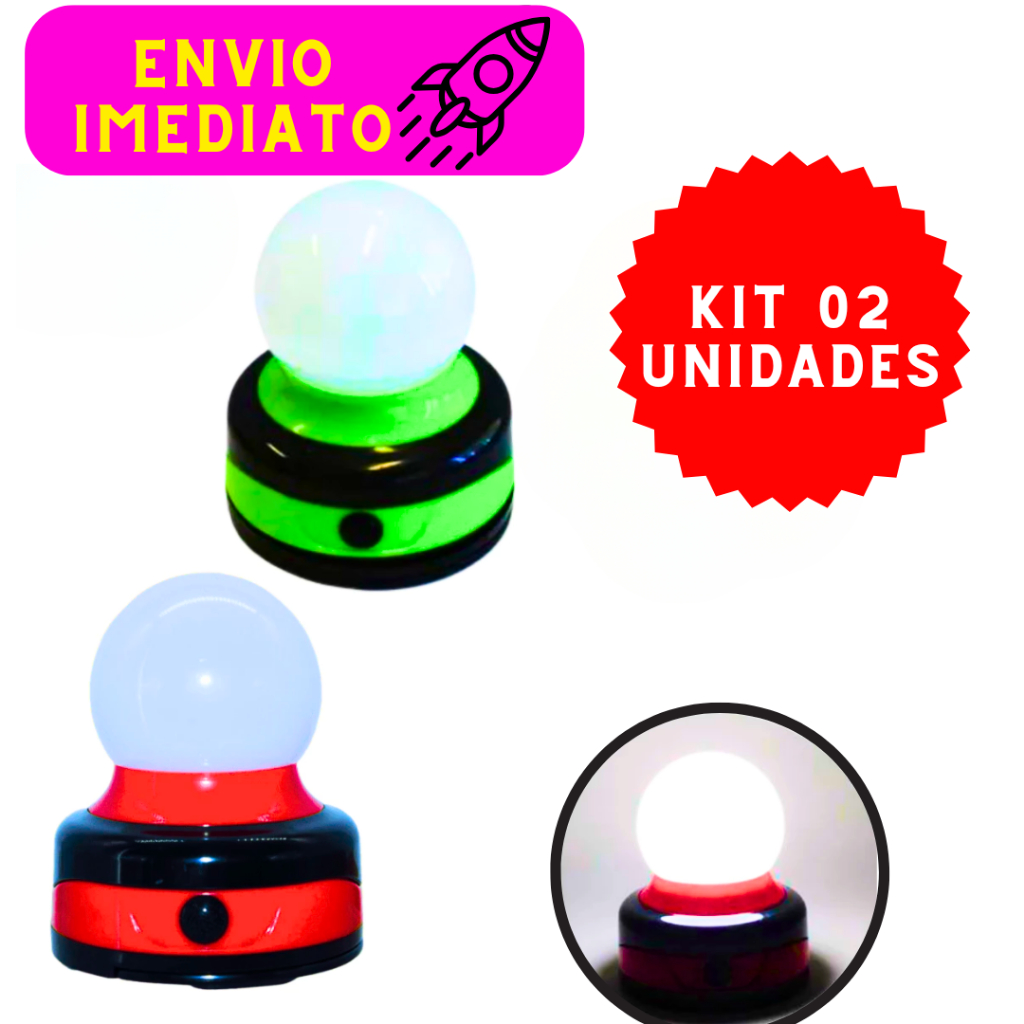 Kit 02 Luminárias Abajur de Led A Pilha Base Com Imã Lanterna Multiuso Camping Falta de Energia