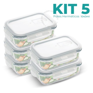 Conjunto 5/10 Potes 1040ml Marmita Vidro Hermético 4 Travas Com Vávula em Oferta na Shopee