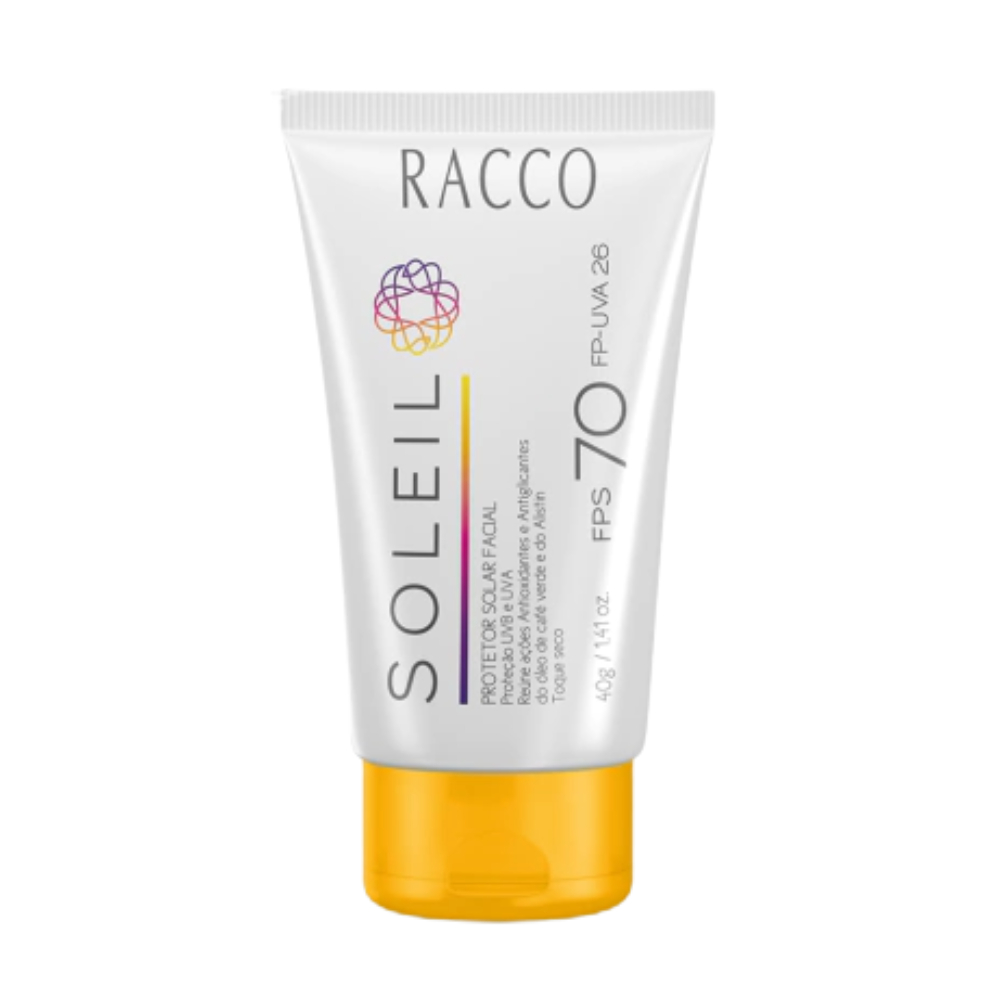 Protetor Solar Facial Antioxidante Rosto FPS 70 Toque Seco Ideal Pele Normal e Seca Racco 40g