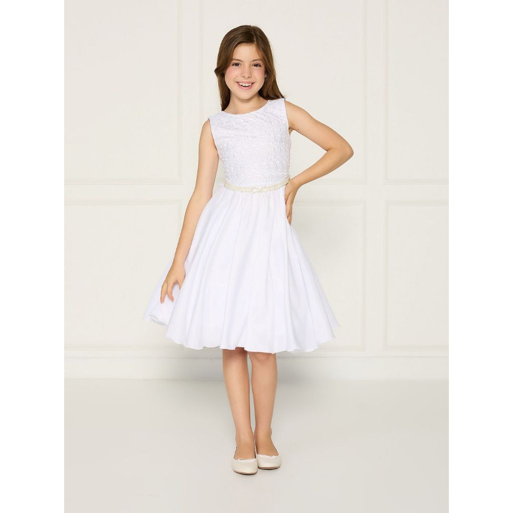 Vestido Infantil Renda Laise Regata Cinto Pérola Branco Luxo em Oferta na Shopee