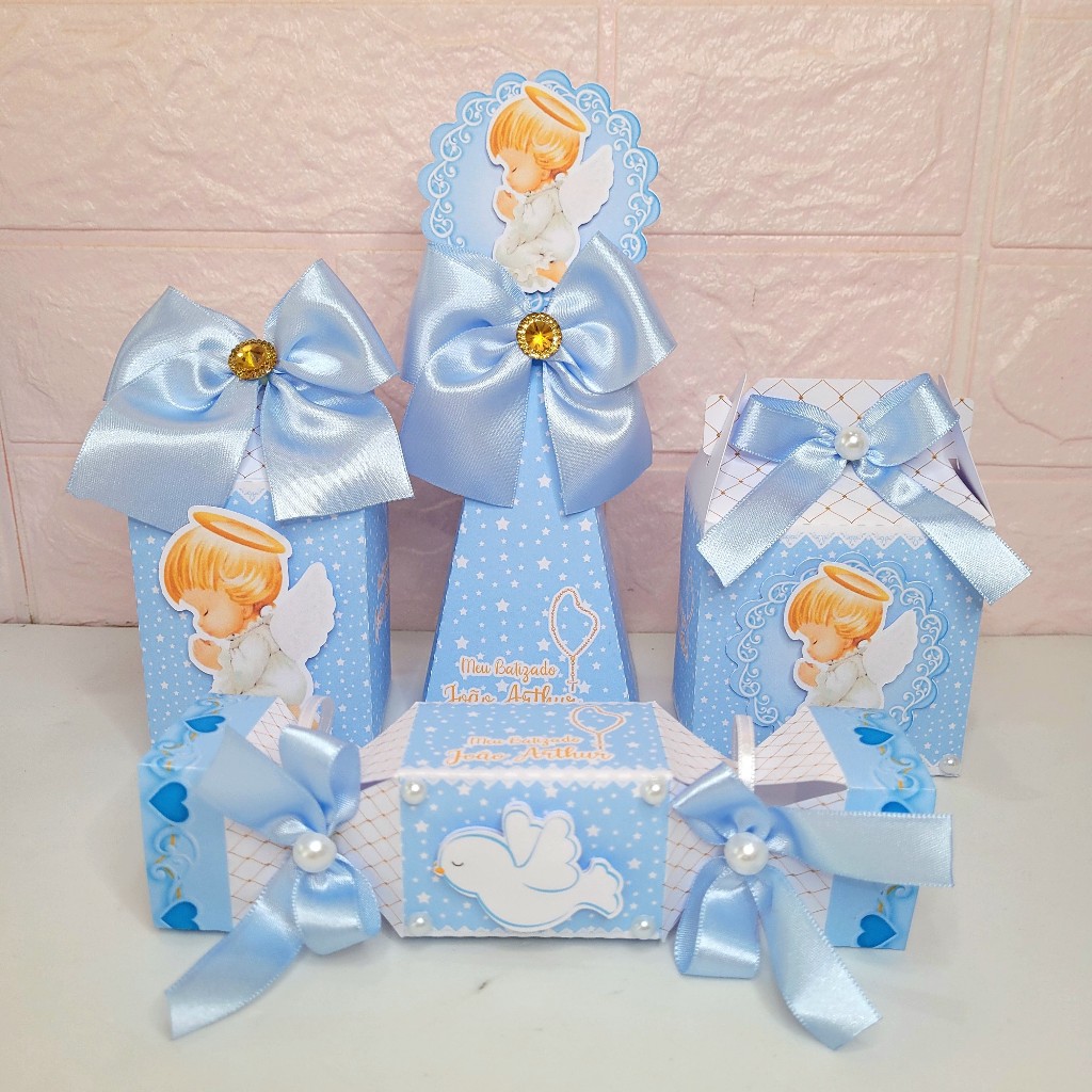 Kit Batizado Anjinho Azul  - Lembrancinhas Batizado - caixinhas personalizadas - papelaria personalizada