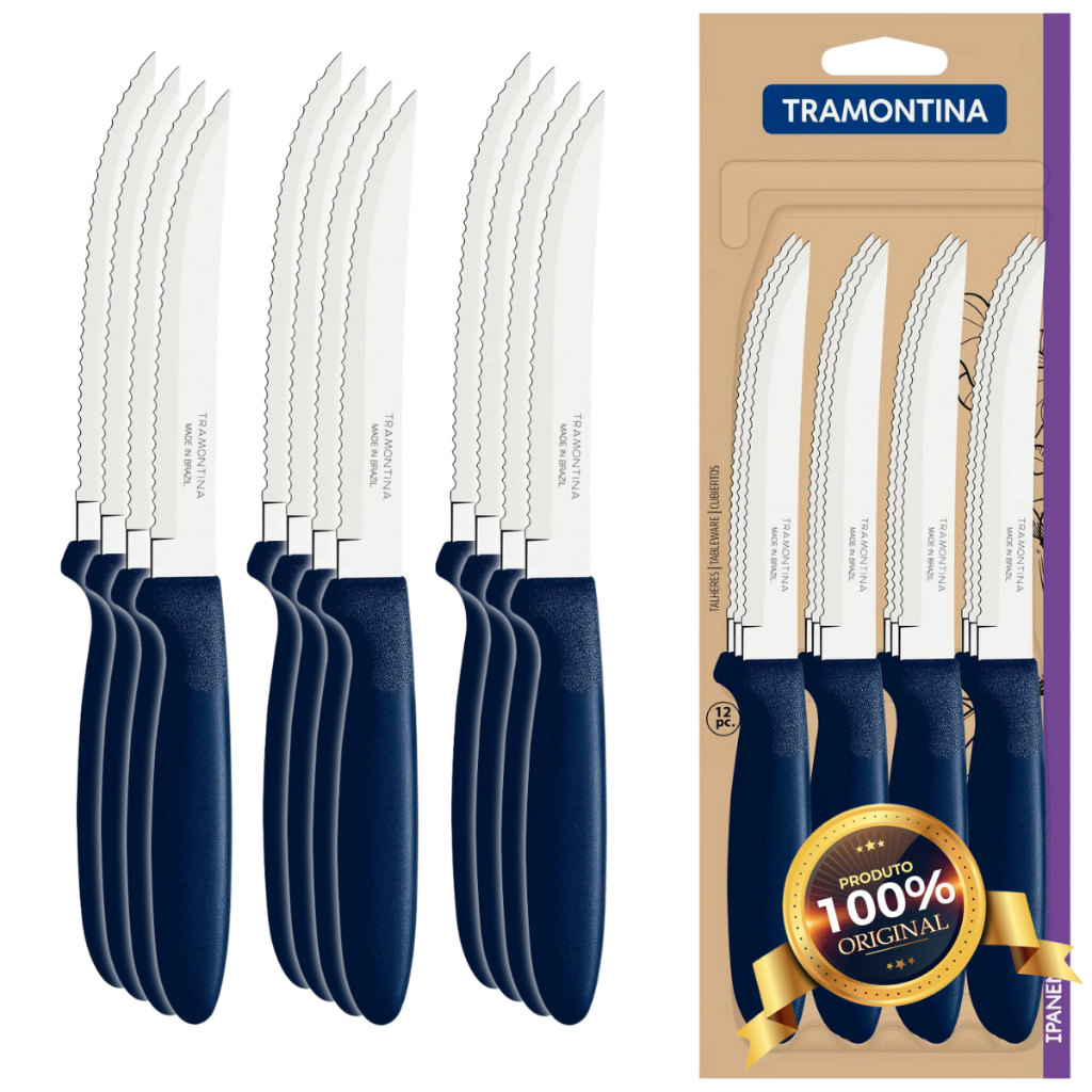 Kit 12 Facas De Serra Inox Tramontina Original Talheres Para Cozinha Refeição Churrasco Al...