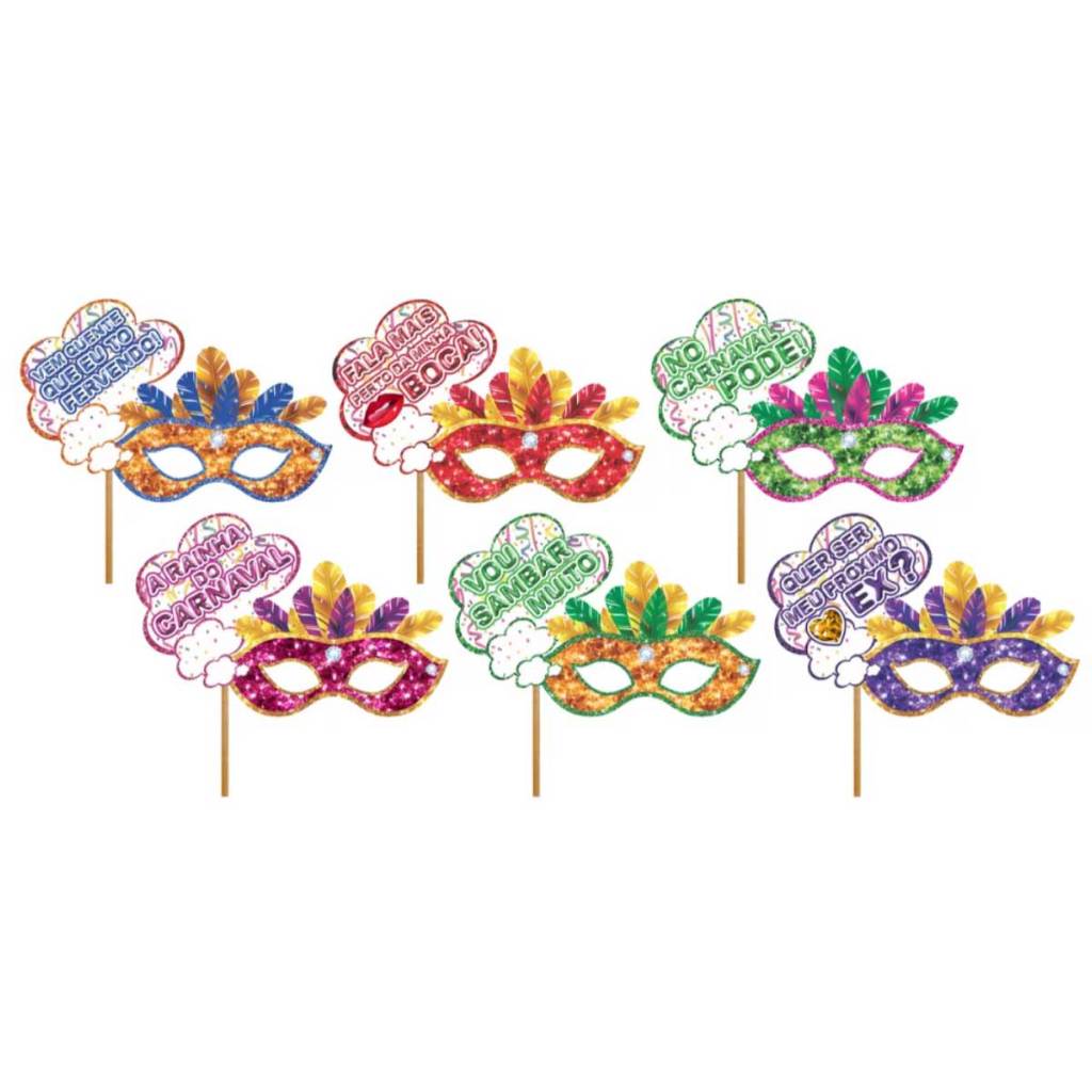 Placas Mascara Frases Divertidas Carnaval - Kit 6 Unidades
