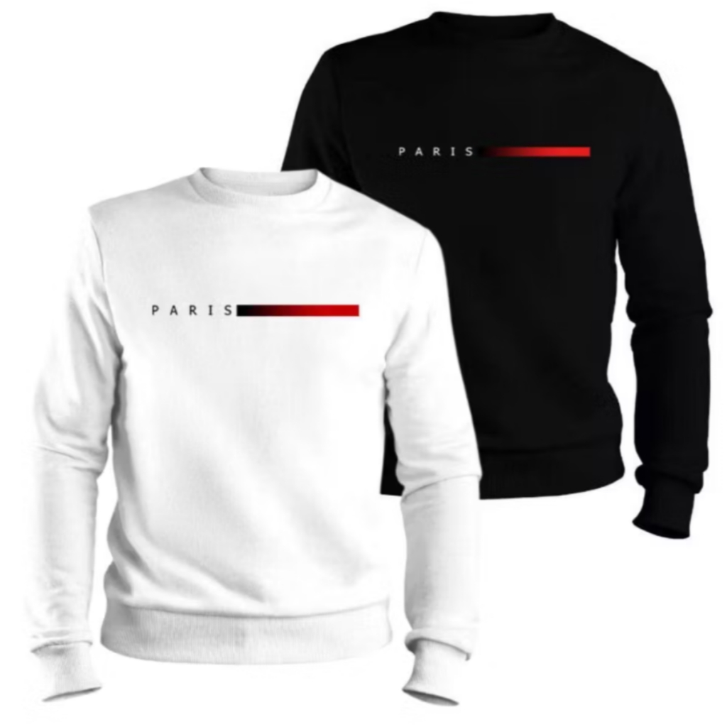 Kit 2 Blusa Moletom Paris Gola Redonda Blusa De Frio Unissex Algodão Casaco Feminino Masculino Páris Velho