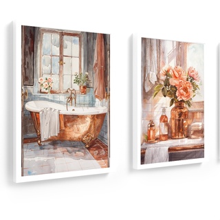 Kit 2 quadros 18x24 cm, banheiro, lavabo, toalete, rose gold em Oferta na Shopee