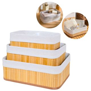 Kit 3 Cestos Organizadores de Bambu Multiuso com Forro em Oferta na Shopee