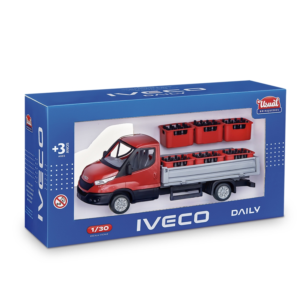 Caminhão Brinquedo Iveco Daily Miniatura Carga Caixas Garrafinhas Oficial Emborrachado