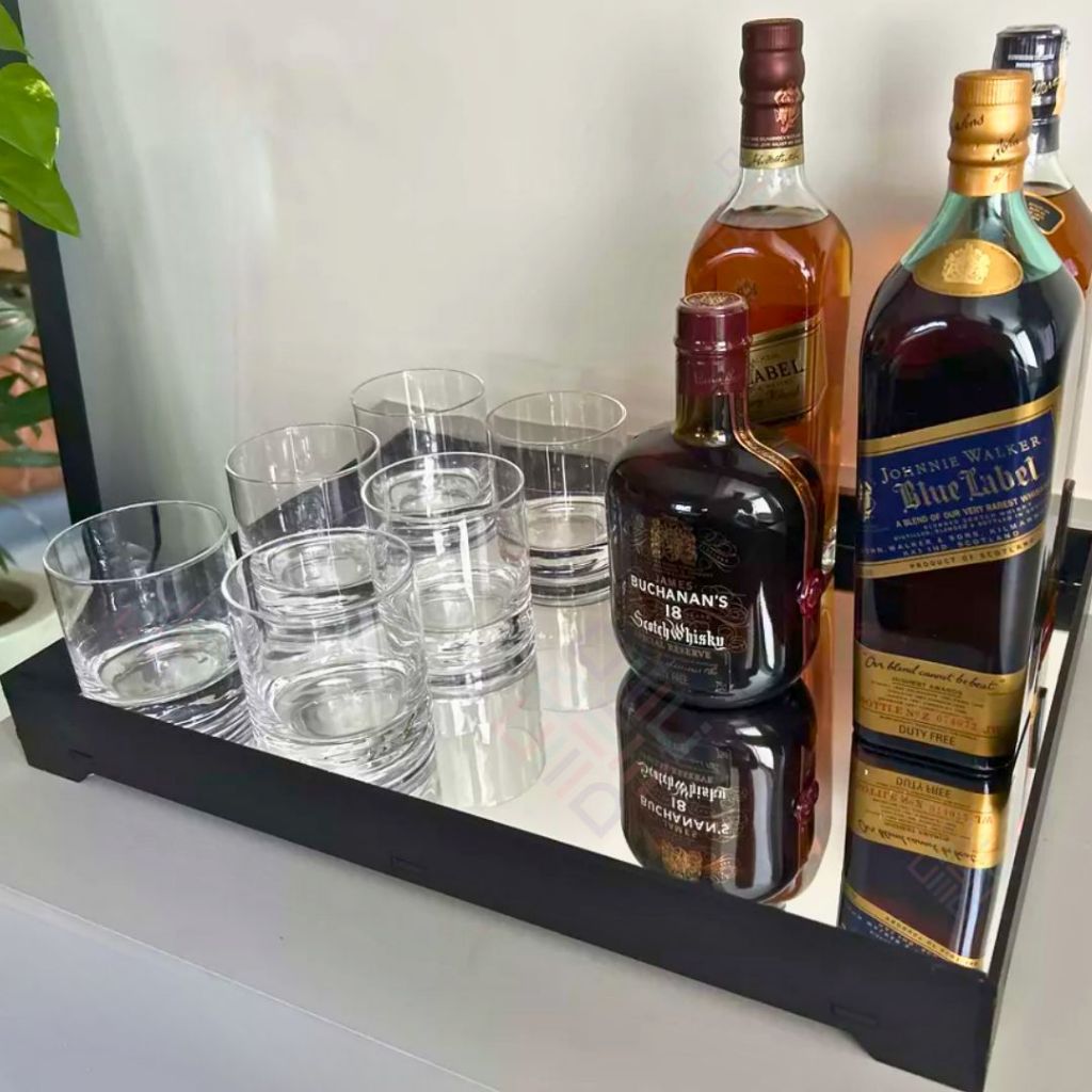 Aparador Luxo Espelhado Barista Bar Apoio Servir Bebidas Drinks Garrafas Bandeja Premium Cozinha