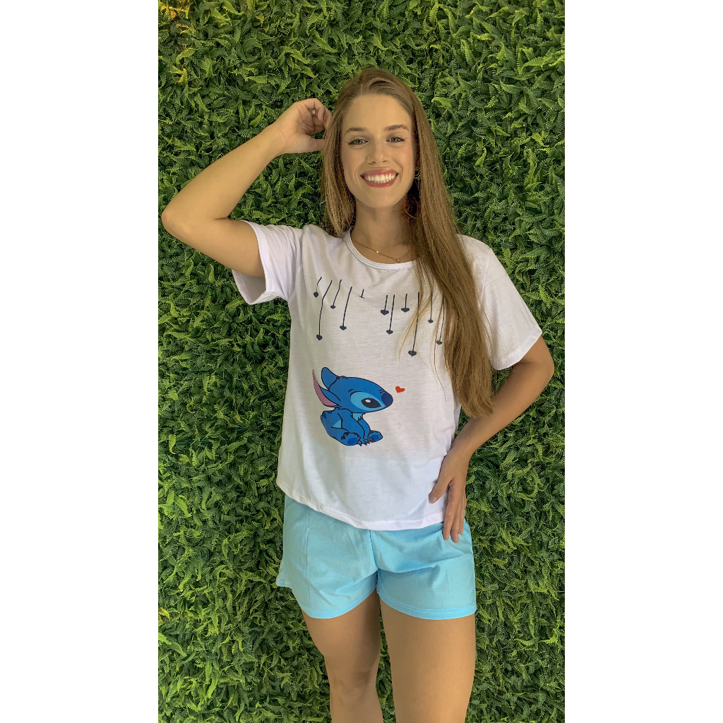 Pijama Feminino Adulto Manga Curta Curto De Verão