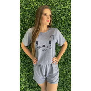 Pijama Feminino Adulto Manga Curta Curto De Verão em Oferta na Shopee