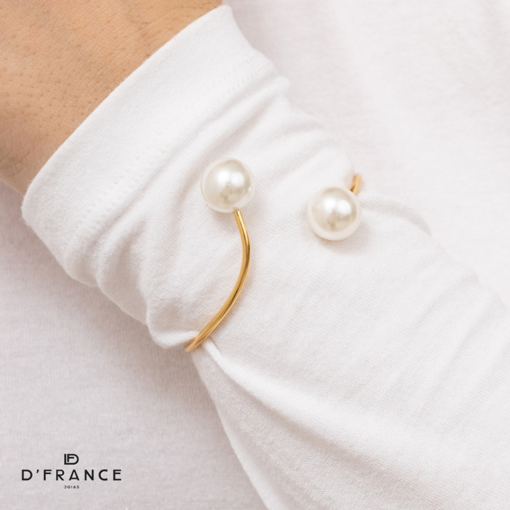 Bracelete Ajustável Dourado com Pérolas Folheado a Ouro 18K em Oferta na Shopee