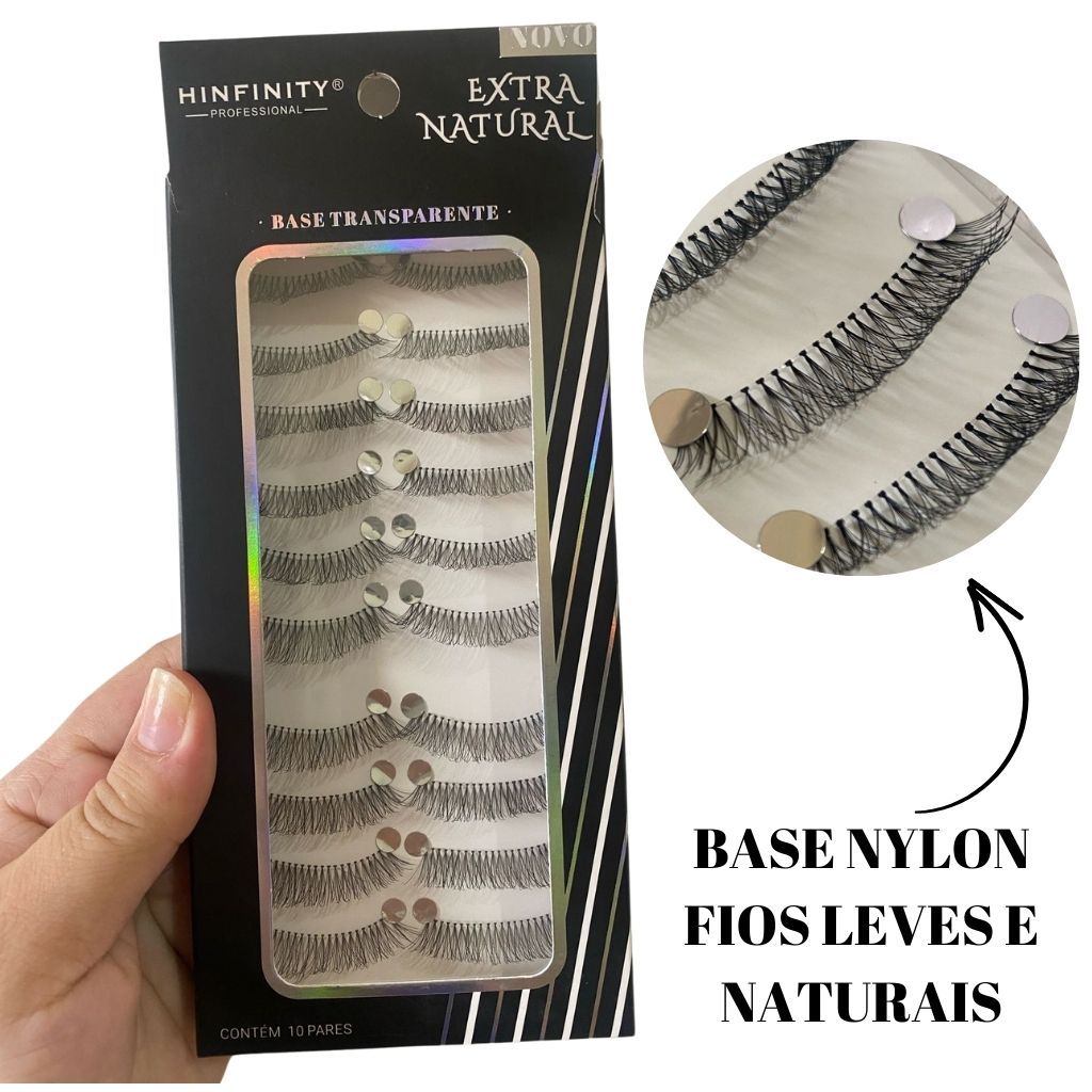 10 Pares cilios postiços em tela 747 M hinfinity base nylon efeito volume