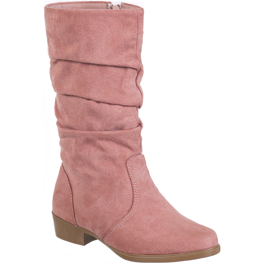 Bota Feminina Bico Fino Infantil Menina Saltinho Baixo Médio Cano Longo Enrrugado Confortável Moda Atual - Baby & Kids Fashion
