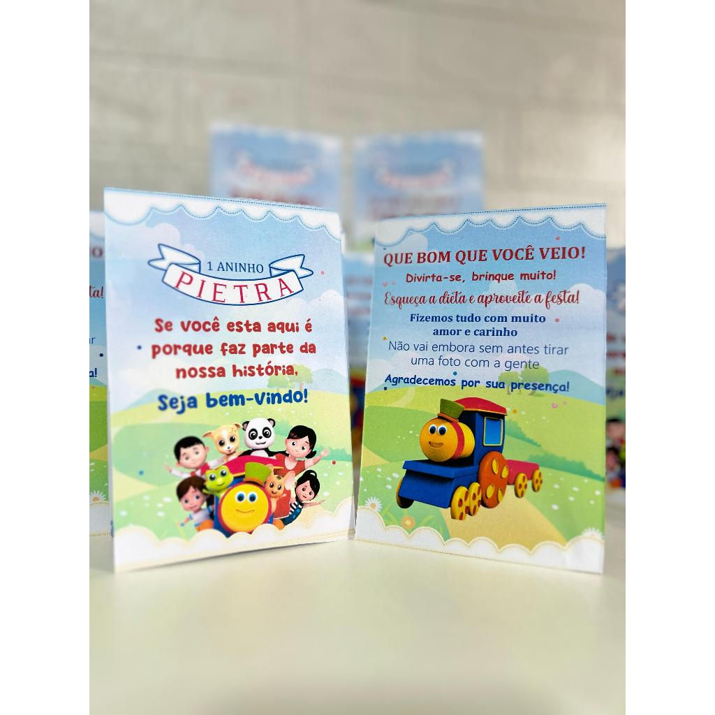 Centro de mesa agradecimento personalizado enfeite decoração plaquinha aniversário festa infantil tema bob o trem