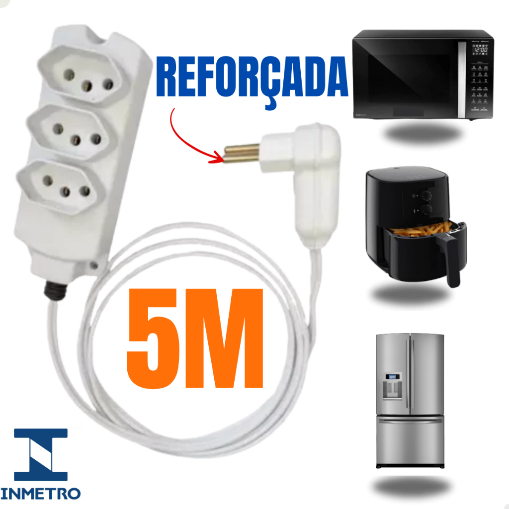 Extensão Elétrica Tomada para Microondas 5 Metros 10a/20a em Oferta na Shopee