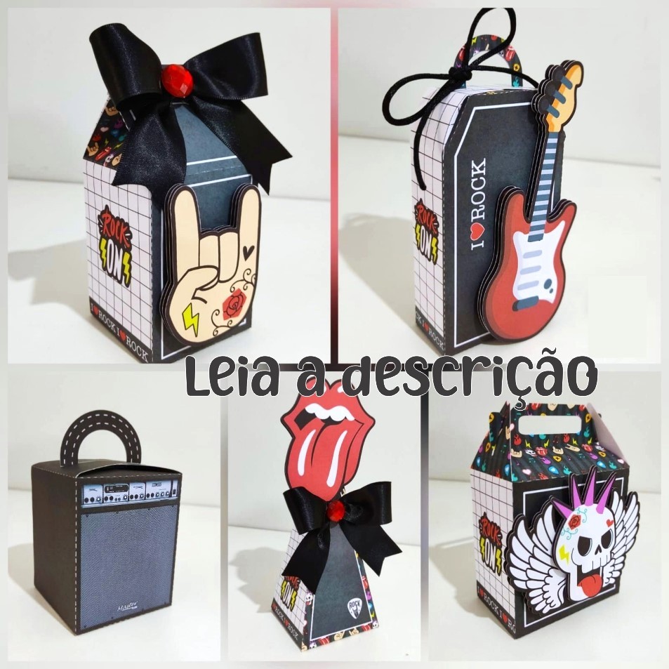 Kit PEGUE E MONTE Rock | Lembrancinhas caixinhas personalizadas | festa Aniversário | Com ou Sem Aplique