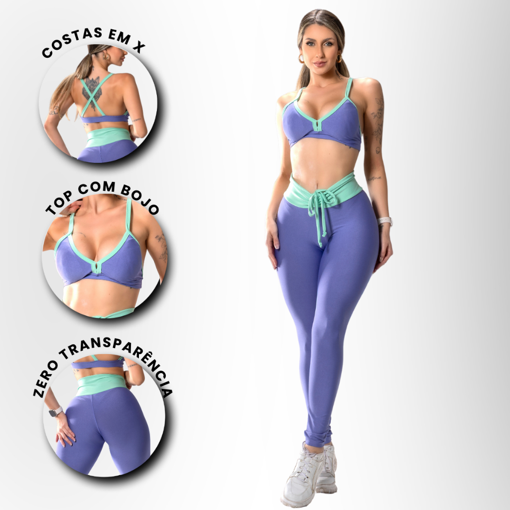 Conjunto Academia Legging com Cordão no Cós e Top com Bojo Fitness