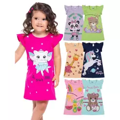 Kit 1, 2 ou 4 Vestido Bebê Menina Verão Estampados 100% Algodão com Mangas Franzidas Infantil Feminino