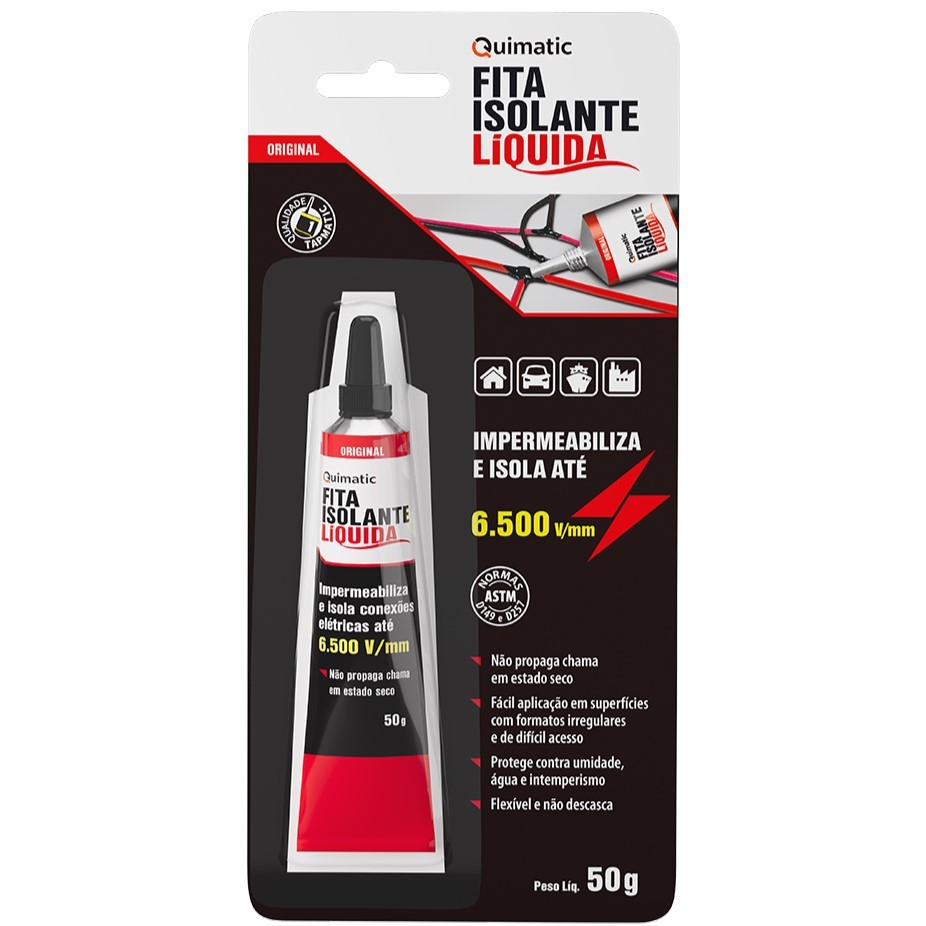 Fita Isolante Líquida Quimatic 50g Bisnaga Tapmatic 6500V Isola e Impermeabiliza em Oferta na Shopee