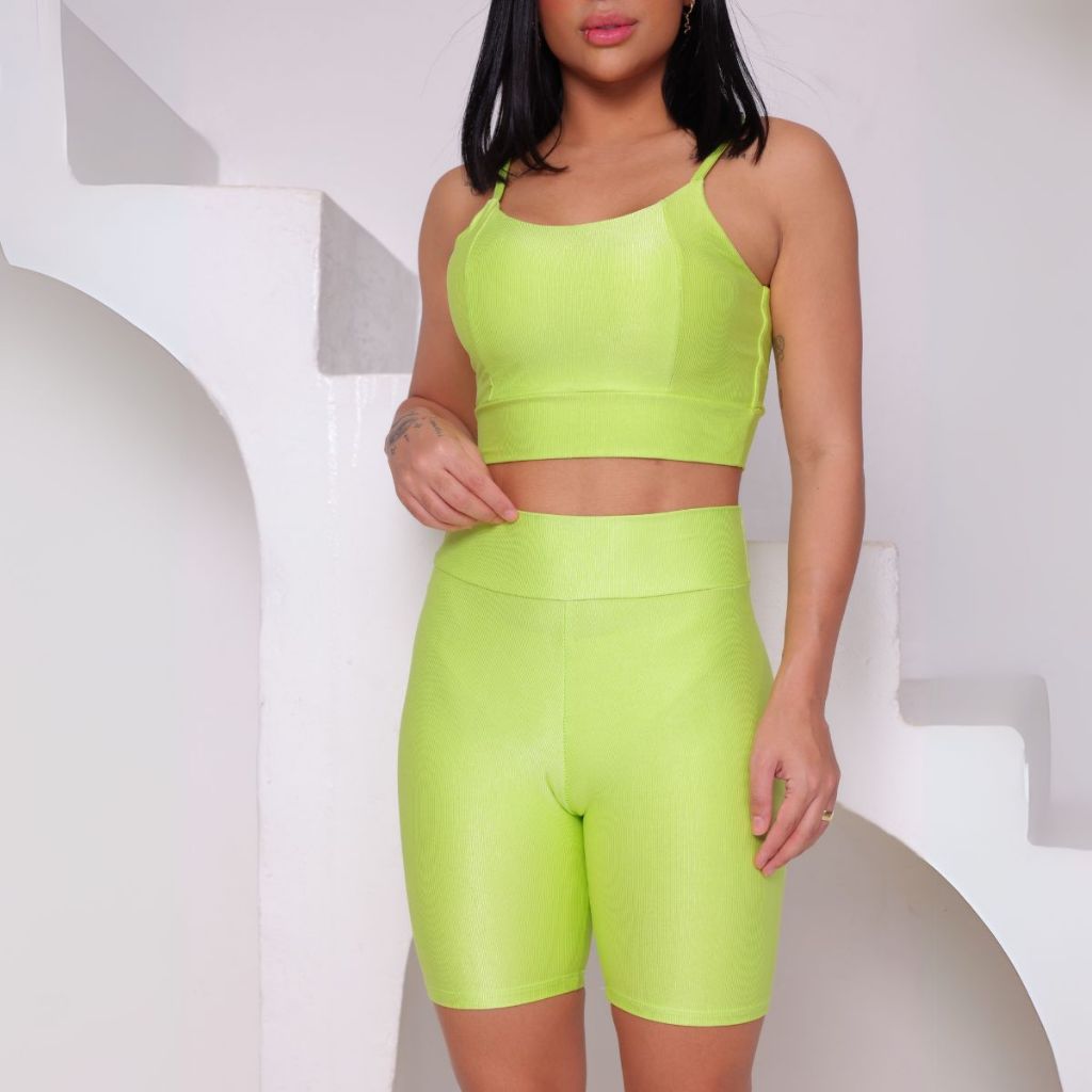 short Fitness Elegante Short Verde Limão Feminino Confortável Tecido Premium