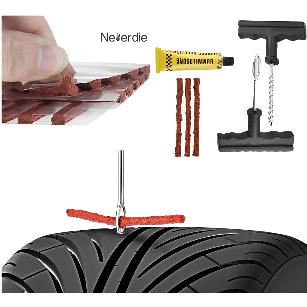 Kit Reparo Pneu Sem Camara Moto Carro + 3 Refis Macarrão Pneu
