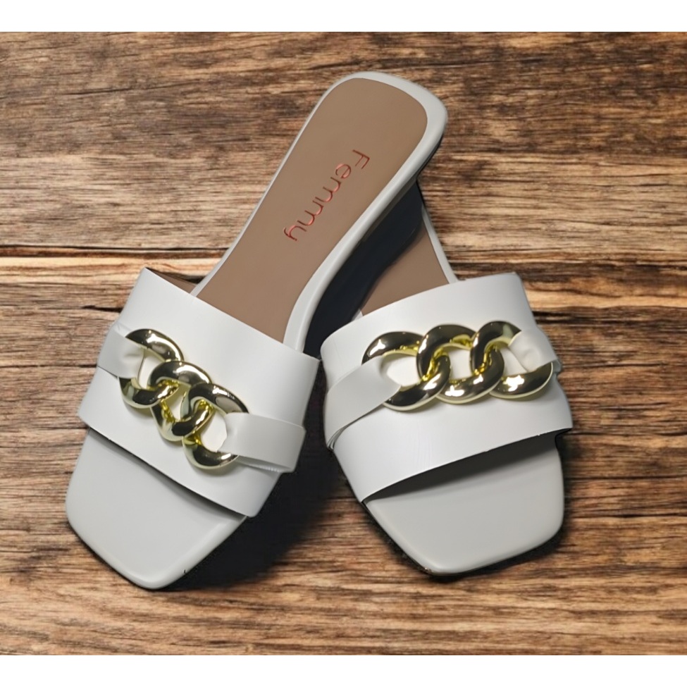 Rasteirinha com acessório PRATEADO, rasteira básica feminina, bico quadrada, confortável  - Femmy 061 em Oferta na Shopee