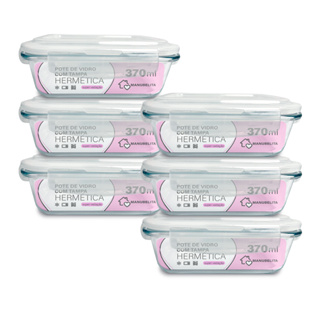 Conjunto 6 Potes de Vidro Hermético Marmita Tampa 4 Travas 370ml em Oferta na Shopee