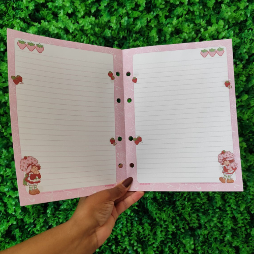 Refil Moranguinho Folhas Caderno Argolado Fichário 80 Fls Caderno Moranguinho Folhas Moranguinho Folhas decoradas