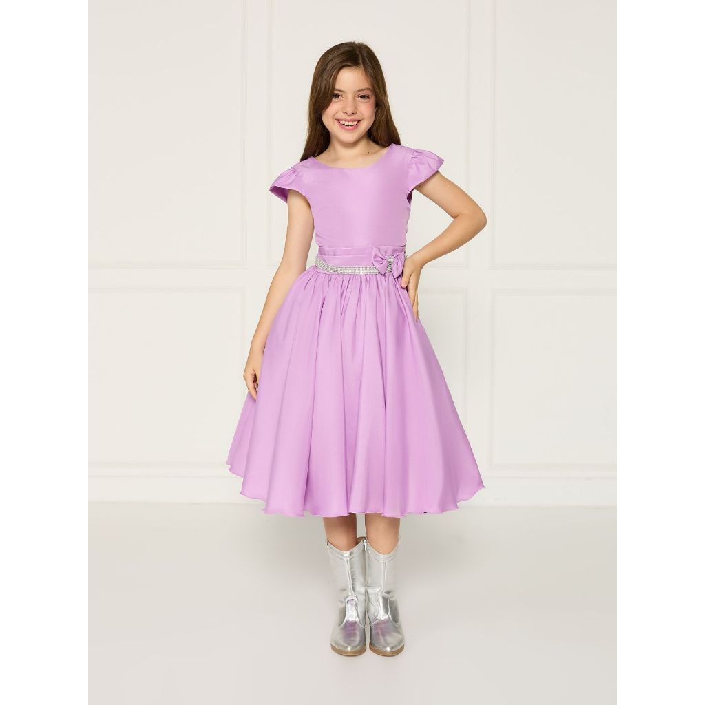 Vestido Casual Infantil Lilás Festa Formatura Laço Dama