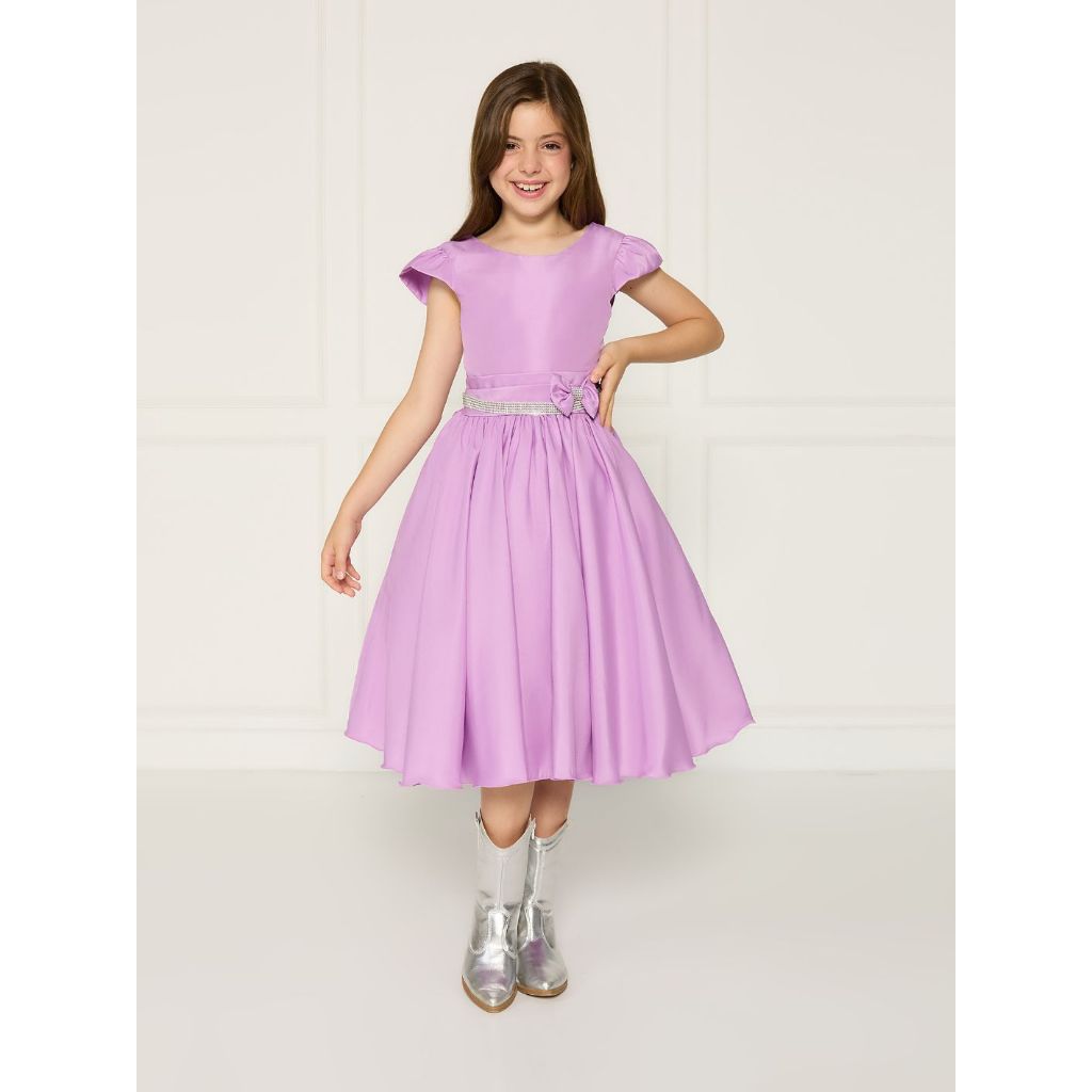 Vestido Casual Infantil Lilás Festa Formatura Laço Dama