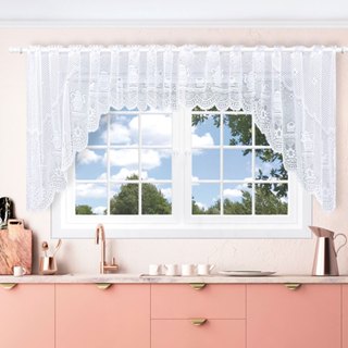 Cortina Bandô Renda Cozinha Sala Capri Bule 3,15 x 1,00 m OU Capri Floral 2,95 x 1,00 Branca / Bege/ Marrom em Oferta na Shopee