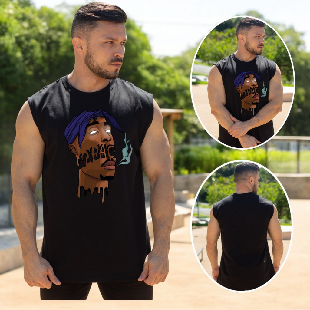 Camiseta Regata Oversized Masculina Algodão Premium Tupac Academia Gym Estilosa Confortável Leve
