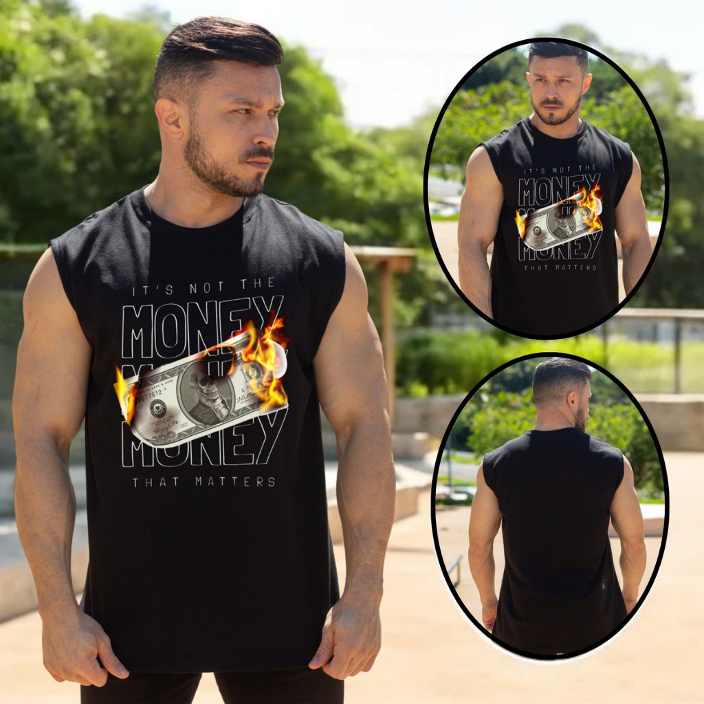 Camiseta Regata Oversized Masculina Money Streetwear Premium Academia Moda Maromba Confortável Leve