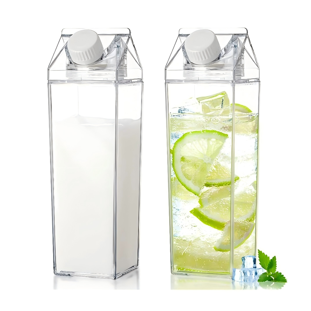 Kit 2 Garrafa Grande Caixa Leite Suco Água Acrílica 1 Litros