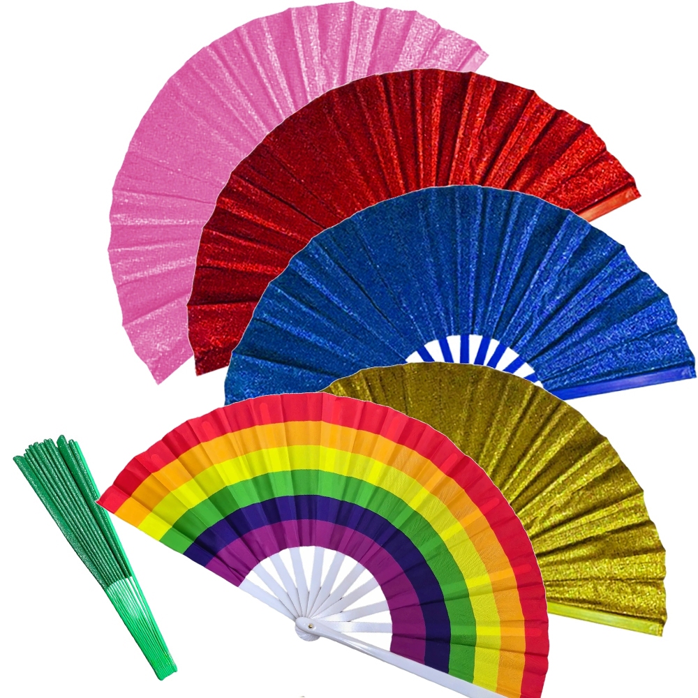 Leque Grande Carnaval Cores Glitter Resistente Dança Faz Barulho Kung fu Tai Chi Chuan