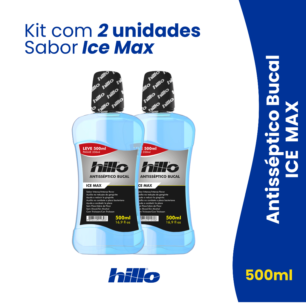 Kit com 2 Enxaguante Bucal Ice Max 500 ml Hillo